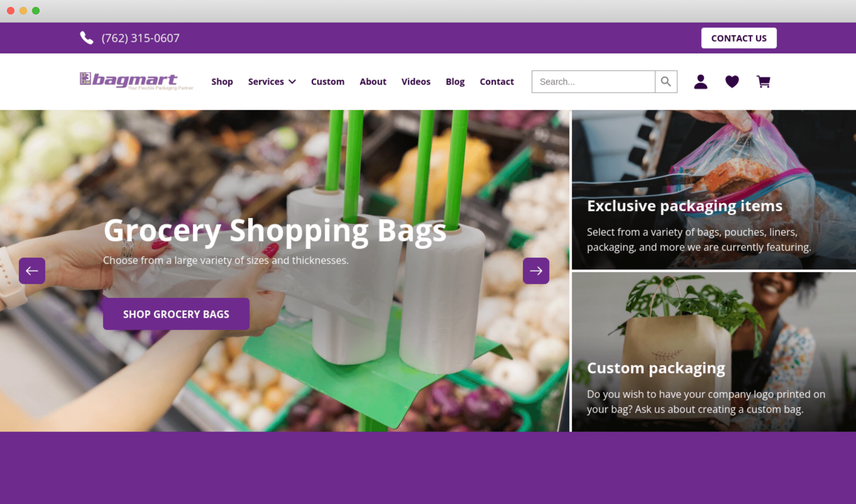 A screenshot of the front page of Bagmart